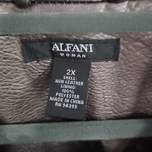 Alfani Women's Size 2X Faux Leather Jacket Bronze Asymmetrical Full Zip Moto - Picture 6 of 6